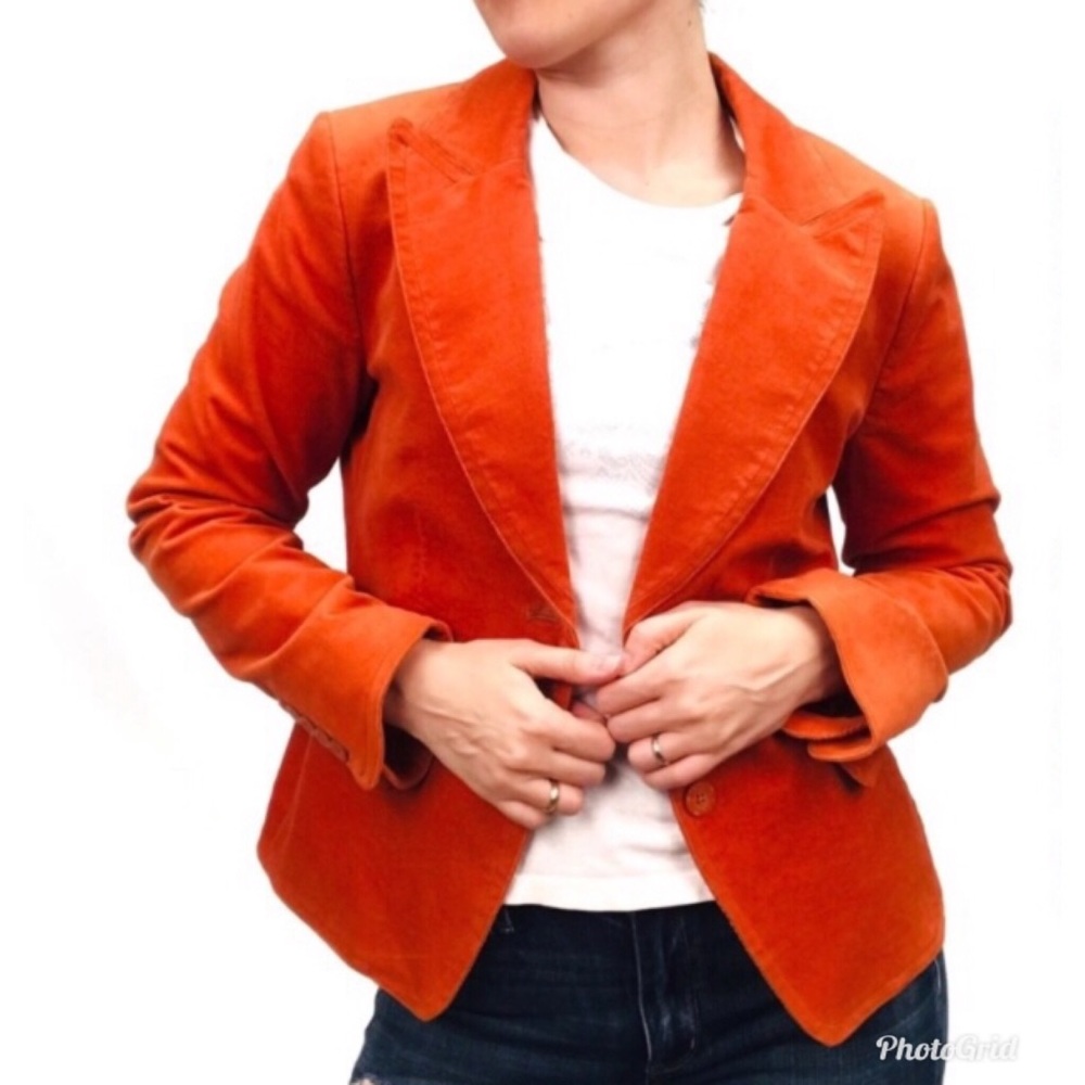 H&M Orange Tailored Velvet Blazer